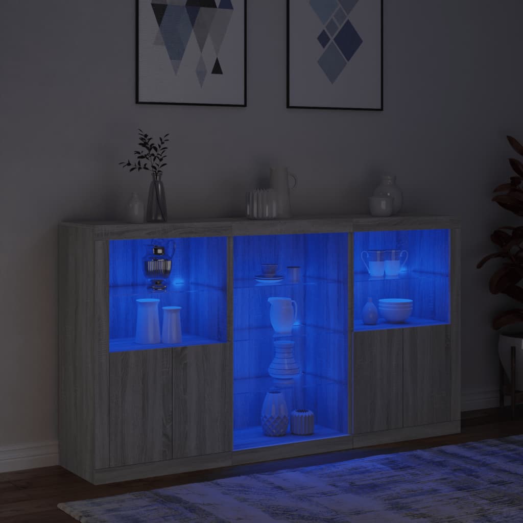 Buffet avec lumières LED sonoma gris 181,5x37x100 cm