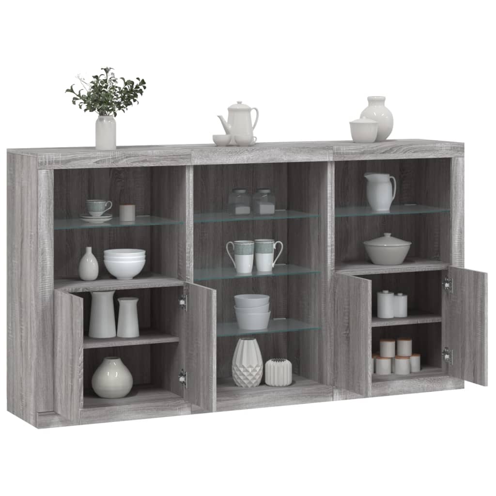 Buffet avec lumières LED sonoma gris 181,5x37x100 cm