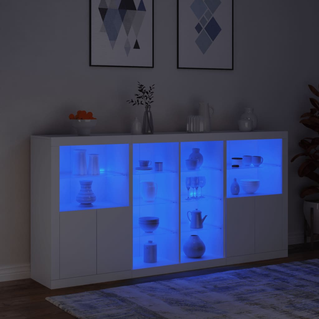 Buffet avec lumières LED blanc 202x37x100 cm