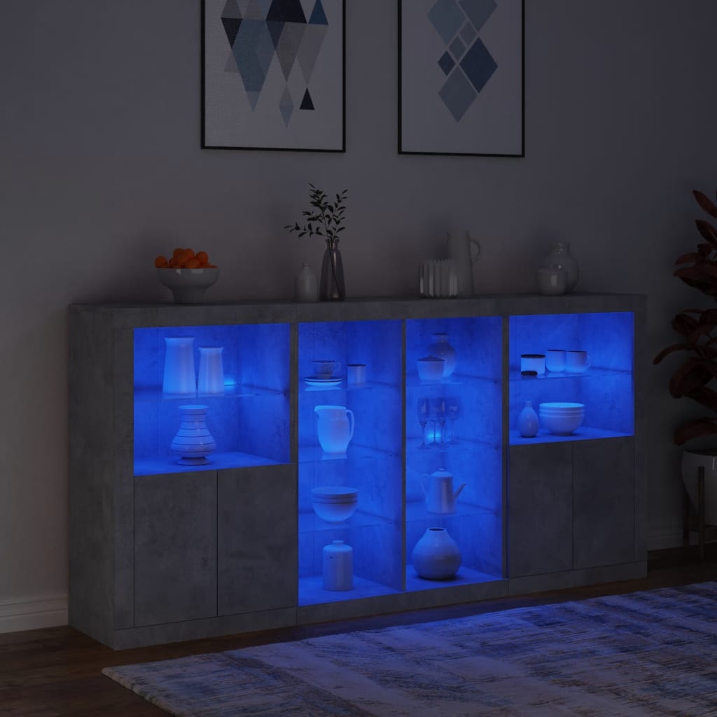 Buffet avec lumières LED gris béton 202x37x100 cm