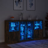 Buffet avec lumières LED chêne fumé 202x37x100 cm