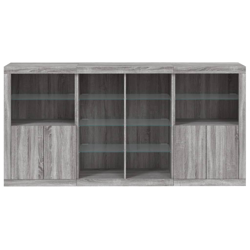 Buffet avec lumières LED sonoma gris 202x37x100 cm