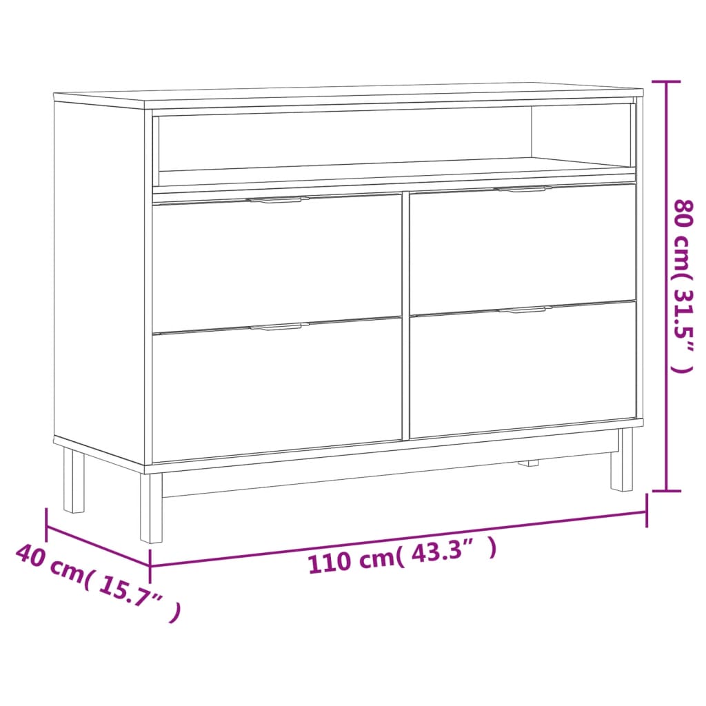 FLAM Kommode 110x40x80 cm massives Kiefernholz