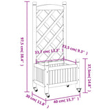 Planter with trellis and wheels brown solid fir wood