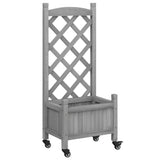 Planter with trellis and wheels gray solid fir wood