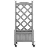 Planter with trellis and wheels gray solid fir wood