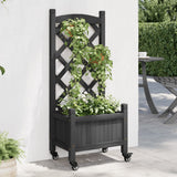 Planter with trellis and wheels gray solid fir wood