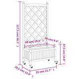 Planter with trellis and wheels brown solid fir wood