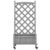 Planter with trellis and wheels gray solid fir wood