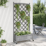 Planter with trellis and wheels gray solid fir wood