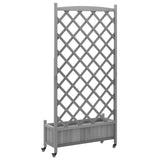 Planter with trellis and wheels gray solid fir wood