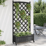 Planter with trellis and wheels black solid fir wood