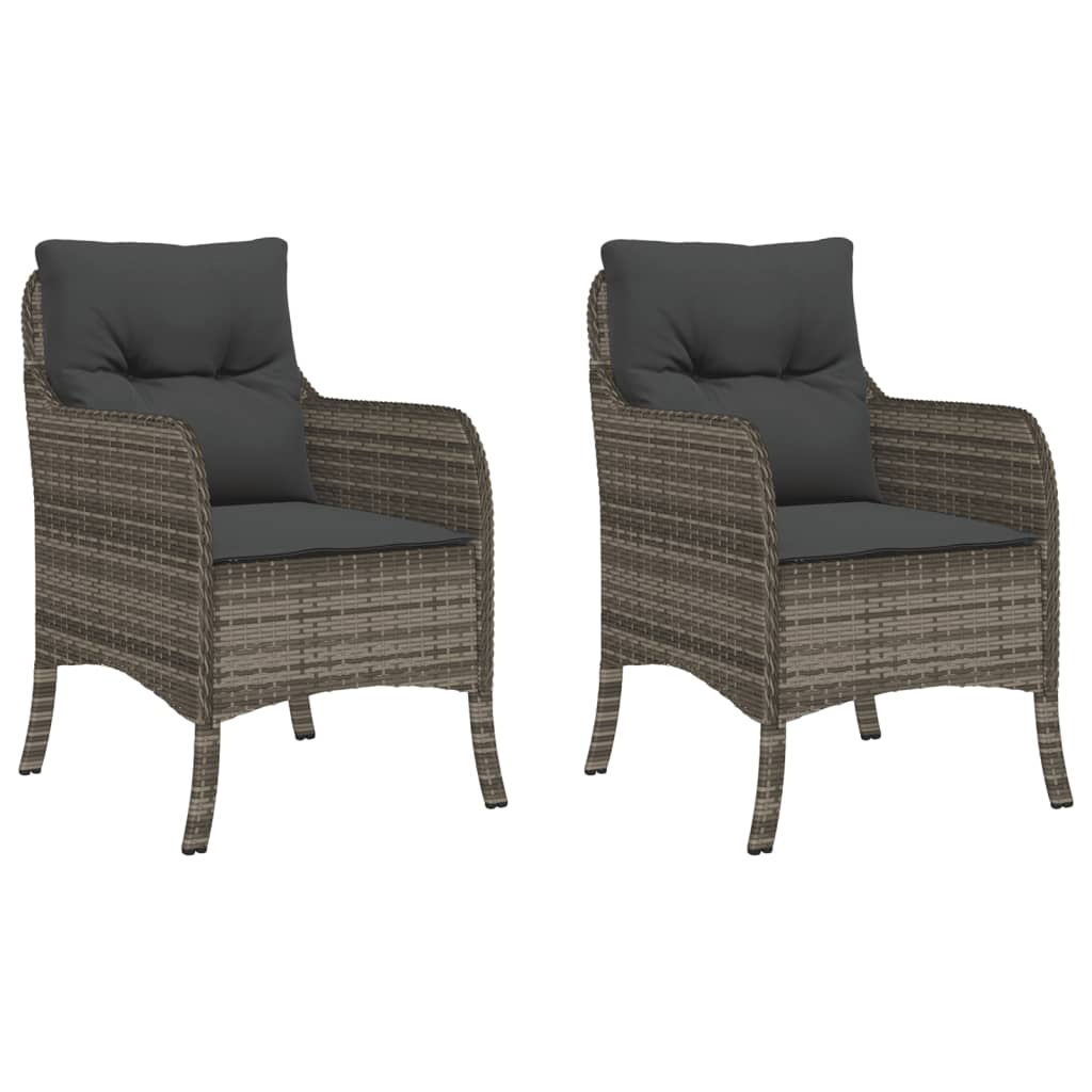 Garden chairs with cushions set of 2 gray woven resin