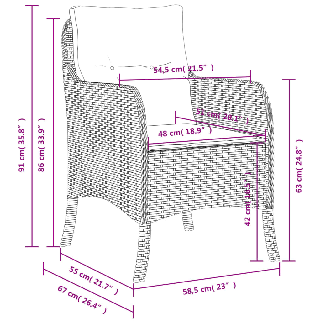 Garden chairs with cushions set of 2 gray woven resin