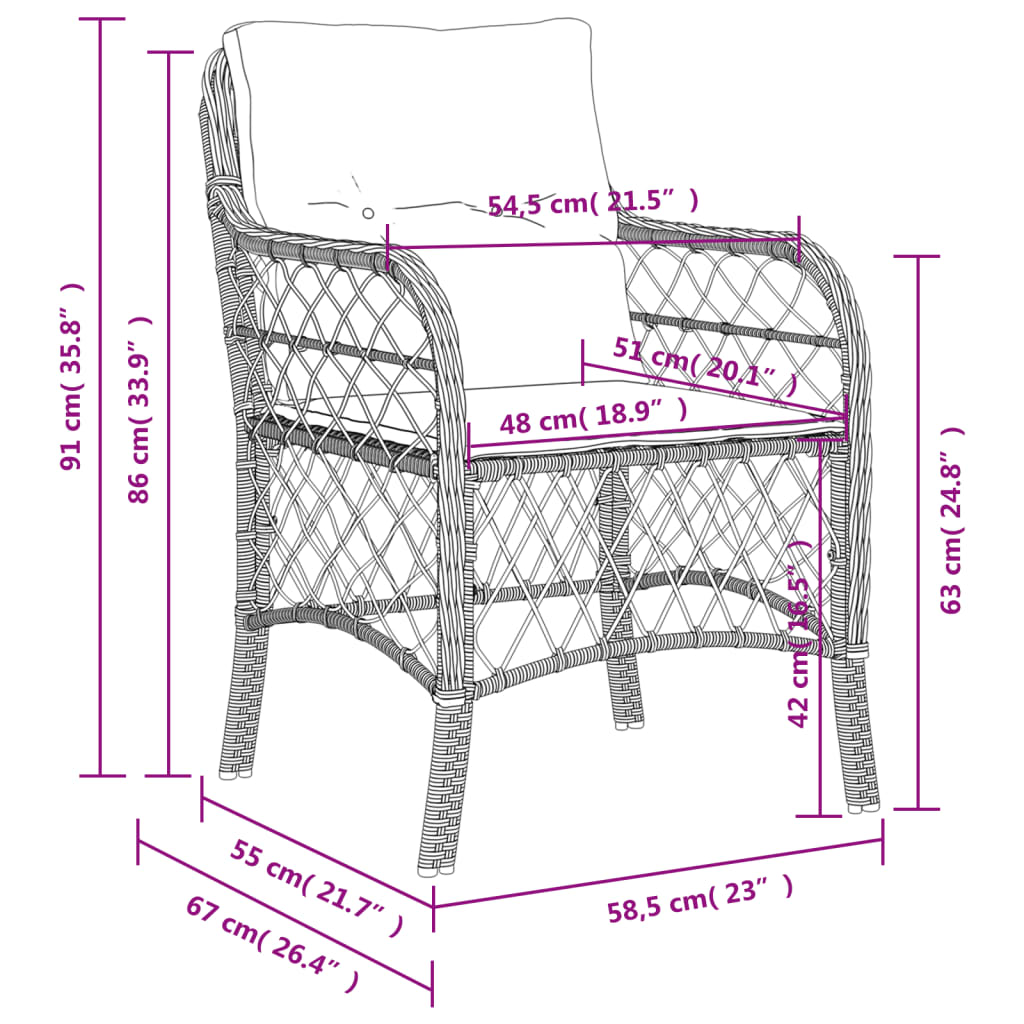 Gartenstühle mit Kissen, 2er-Set, graues Kunstharzgeflecht