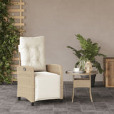 Beige resin wicker garden reclining chair and footrest