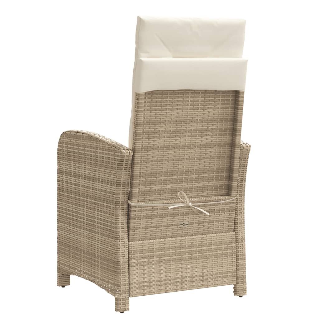 Beige resin wicker garden reclining chair and footrest