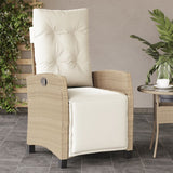 Beige resin wicker garden reclining chair and footrest