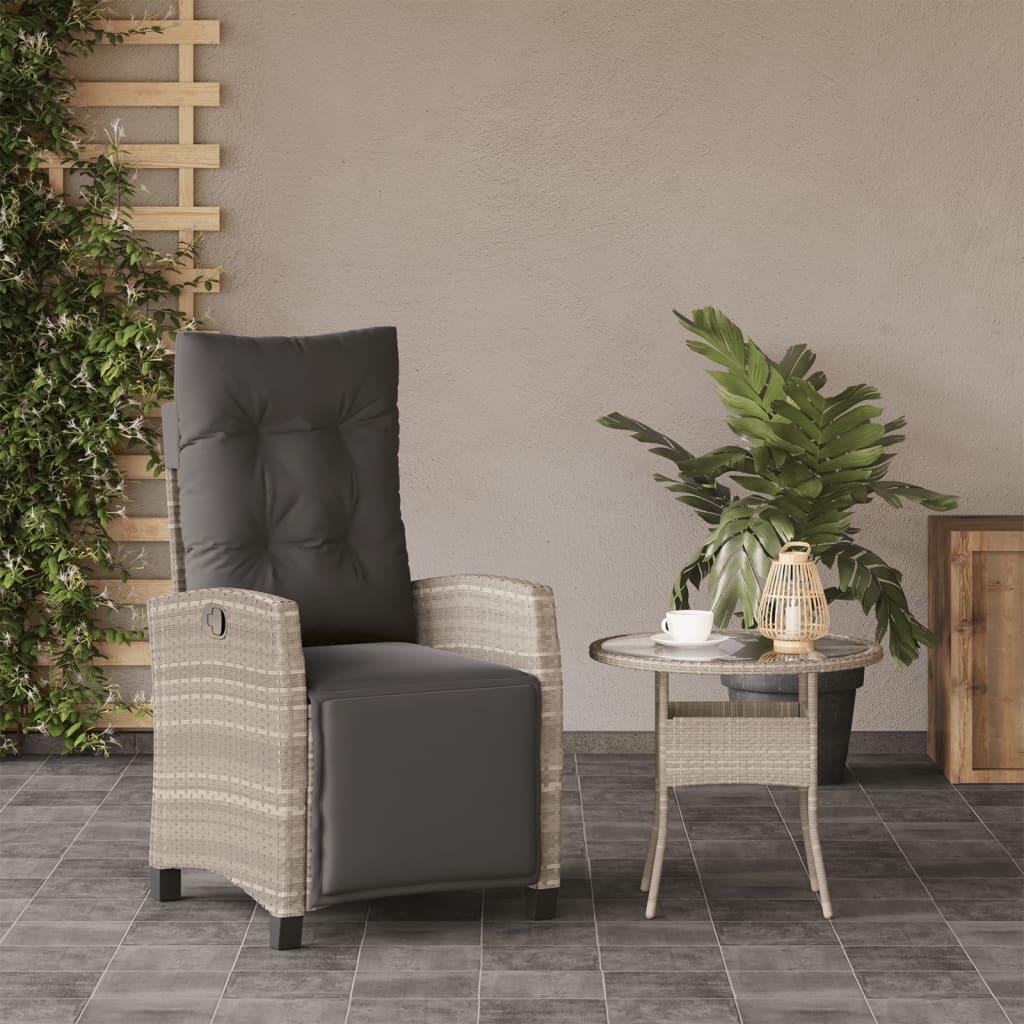 Chaise inclinable de jardin avec repose-pied gris clair rotin