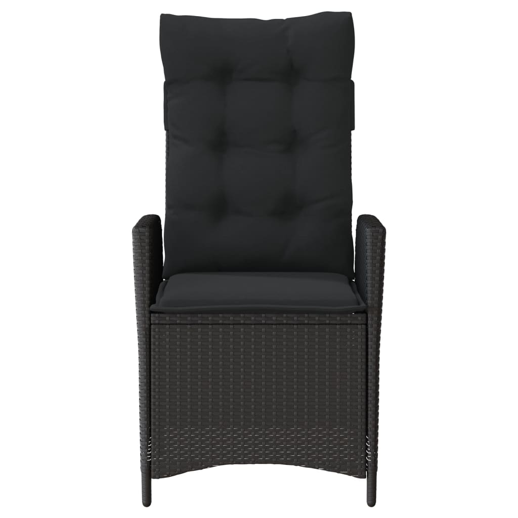 Chaise inclinable de jardin avec coussins noir résine tressée