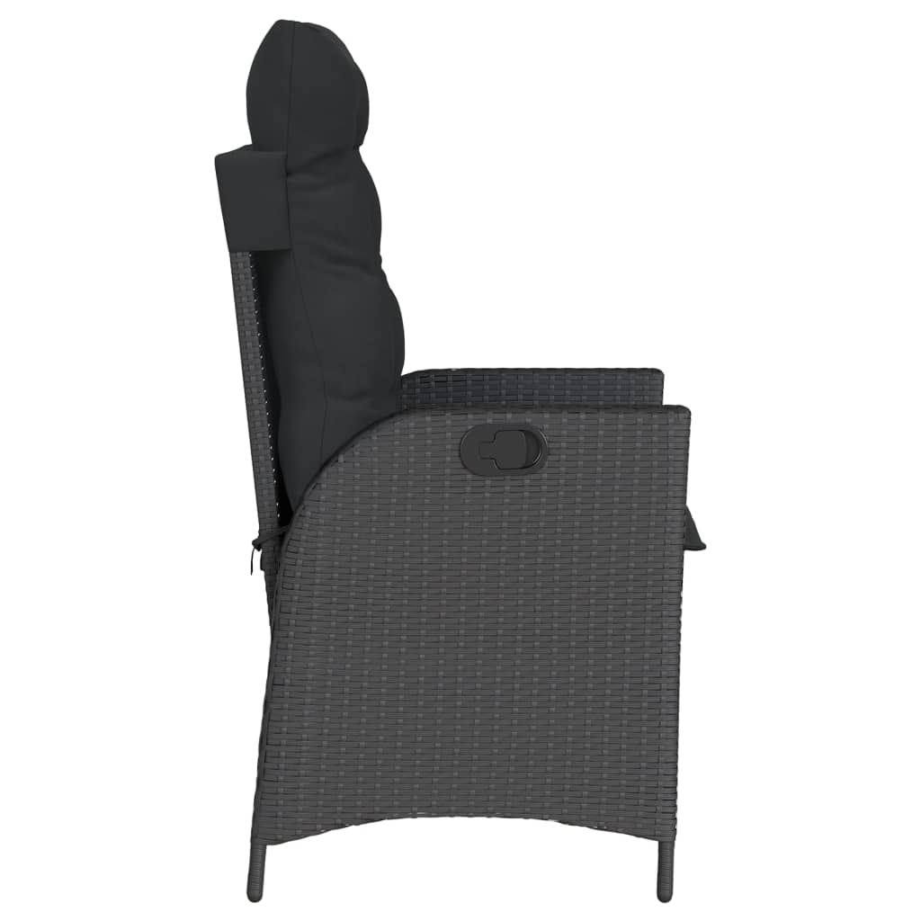 Chaise inclinable de jardin avec coussins noir résine tressée