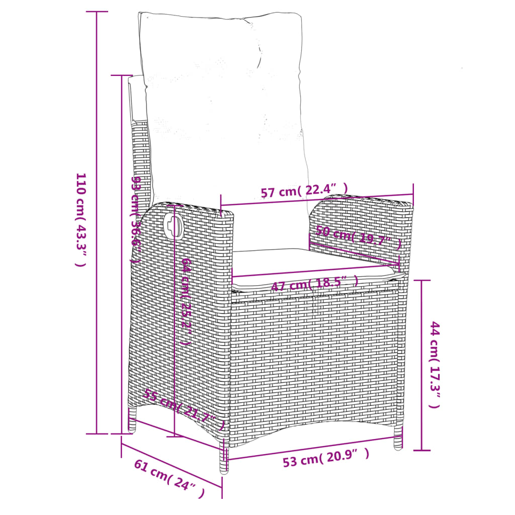 Chaise inclinable de jardin avec coussins marron résine tressée