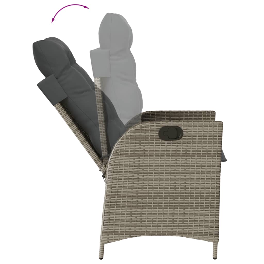 Chaise inclinable de jardin avec coussins gris résine tressée