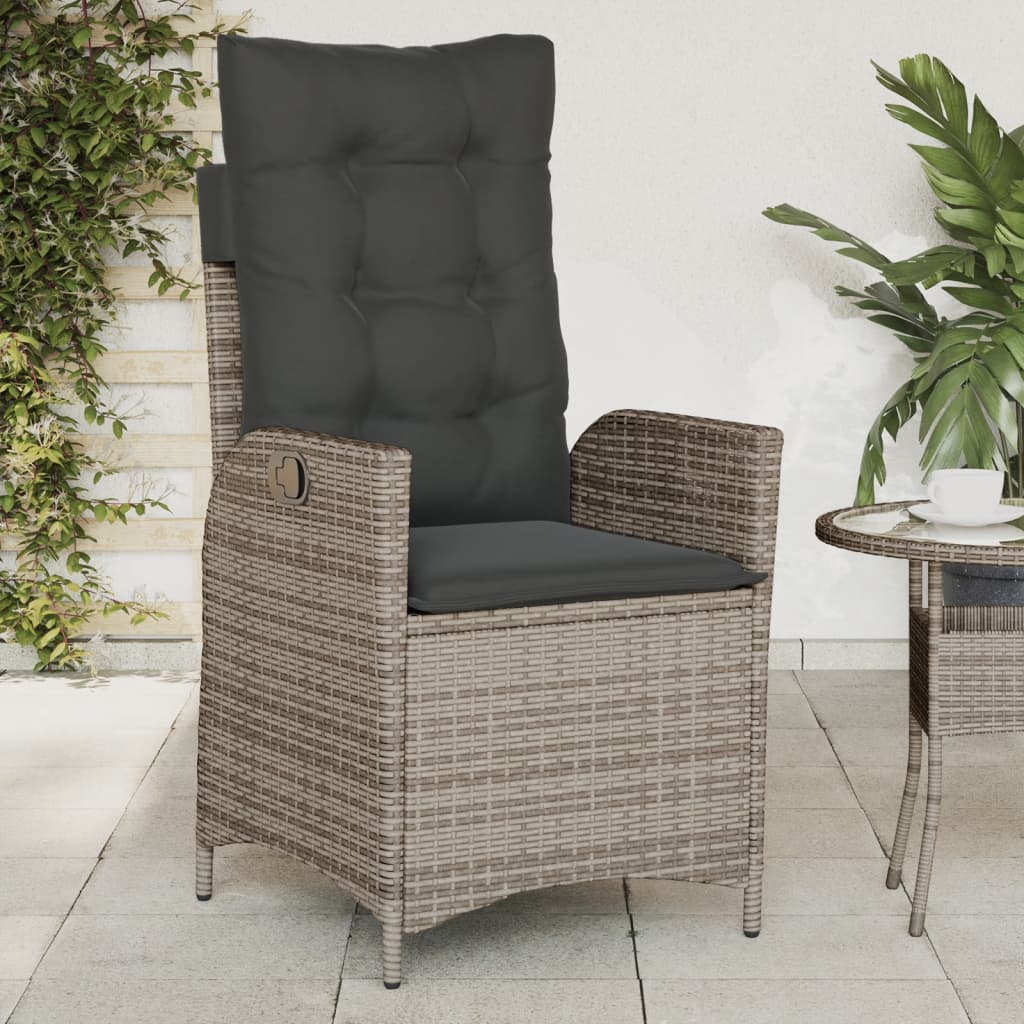 Chaise inclinable de jardin avec coussins gris résine tressée