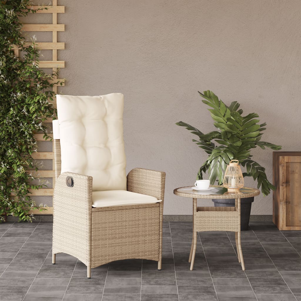 Chaise inclinable de jardin avec coussins beige résine tressée