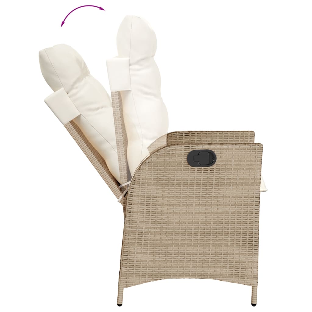 Chaise inclinable de jardin avec coussins beige résine tressée