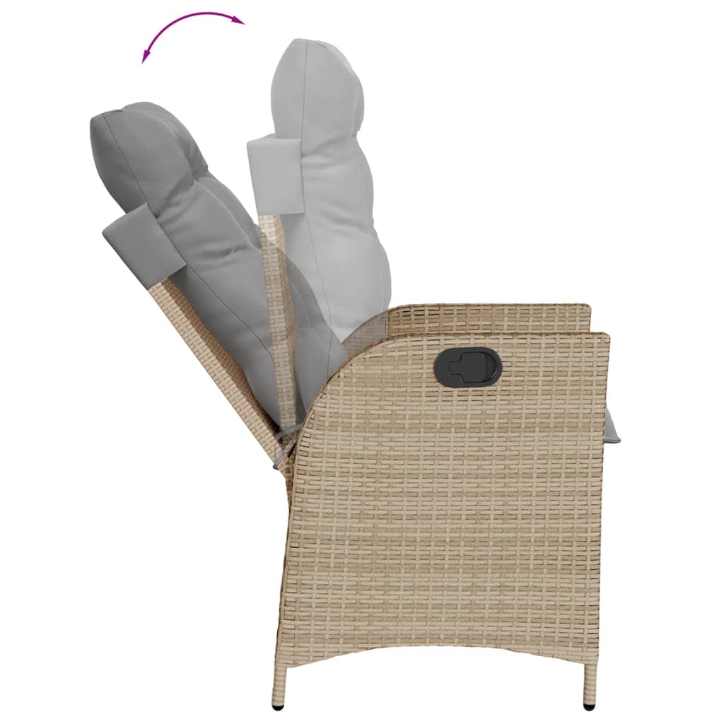 Chaise inclinable de jardin coussins mélange beige poly rotin