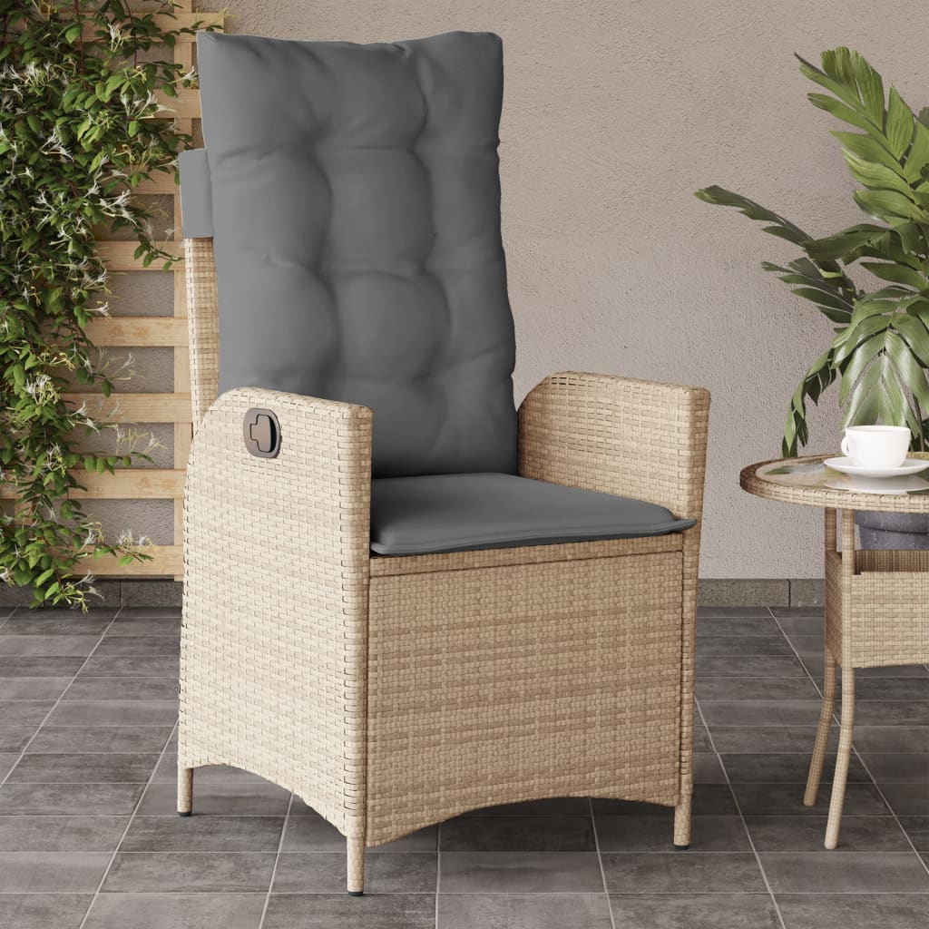 Chaise inclinable de jardin coussins mélange beige poly rotin