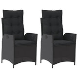 Chaises inclinables de jardin lot de 2 et coussins noir rotin