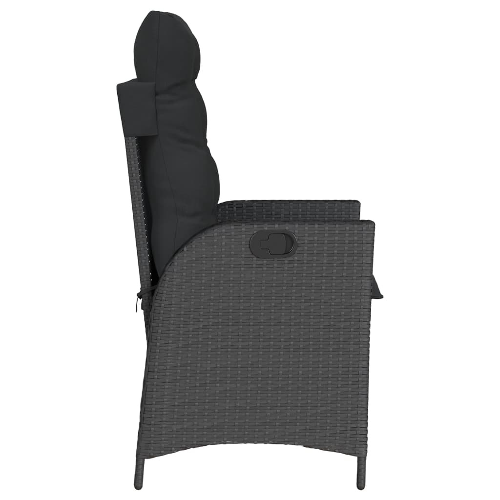 Chaises inclinables de jardin lot de 2 et coussins noir rotin