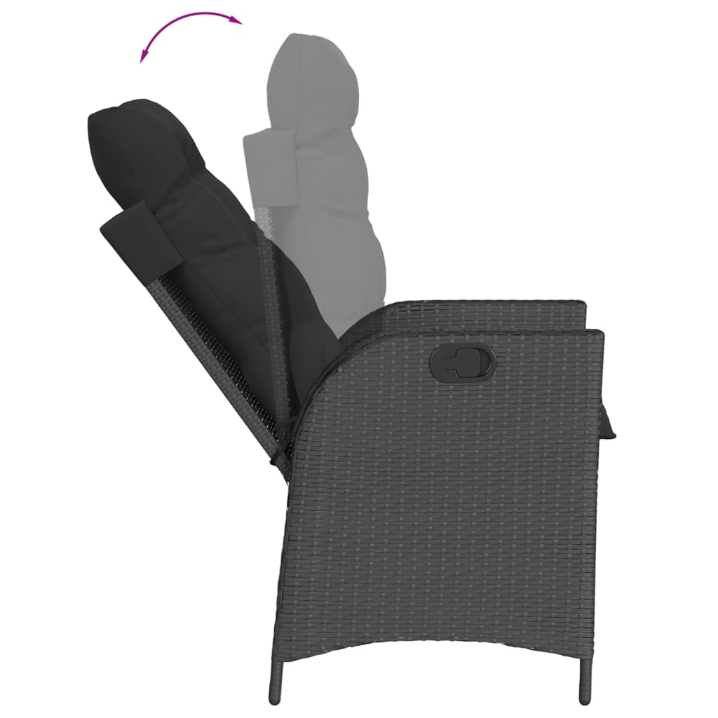 Chaises inclinables de jardin lot de 2 et coussins noir rotin