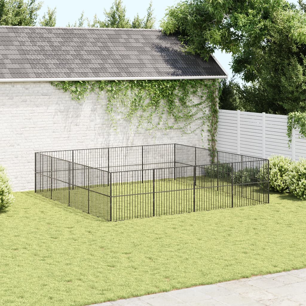 Dog park 16 panels black galvanized steel