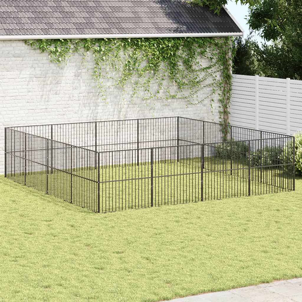 Dog park 16 panels black galvanized steel