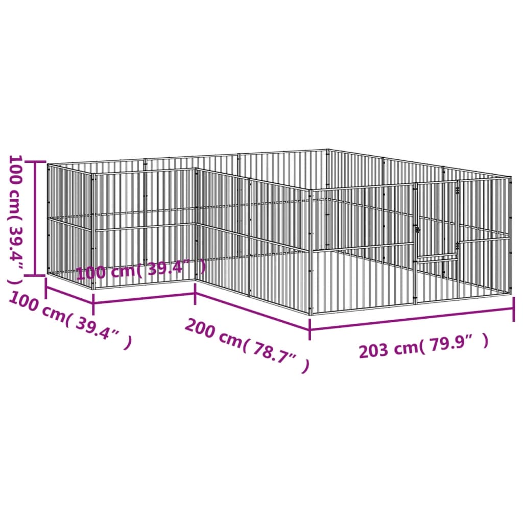 Hundepark 12 Paneele aus schwarz verzinktem Stahl