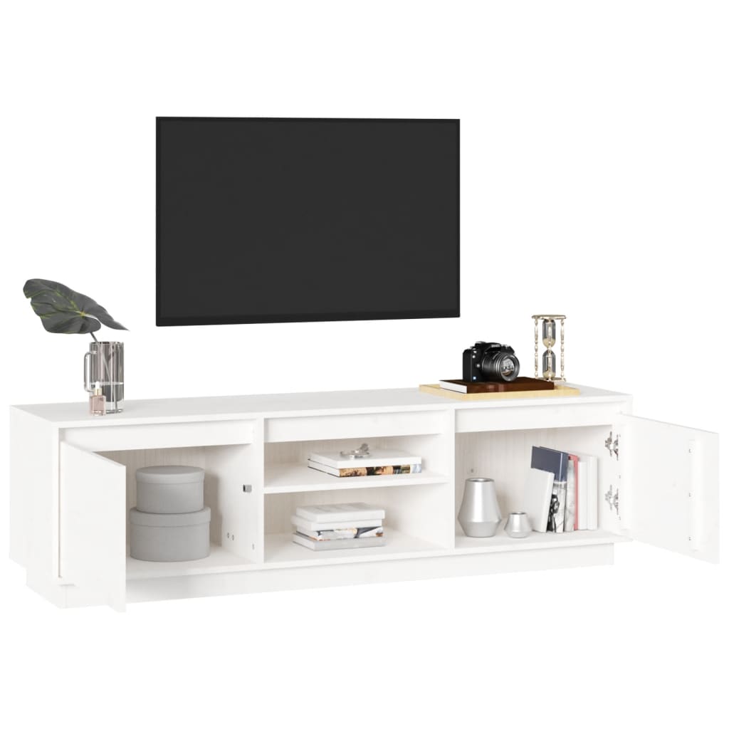 Meuble TV Blanc 140x35x40 cm Bois de pin massif