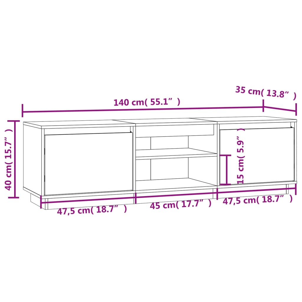 Meuble TV Blanc 140x35x40 cm Bois de pin massif