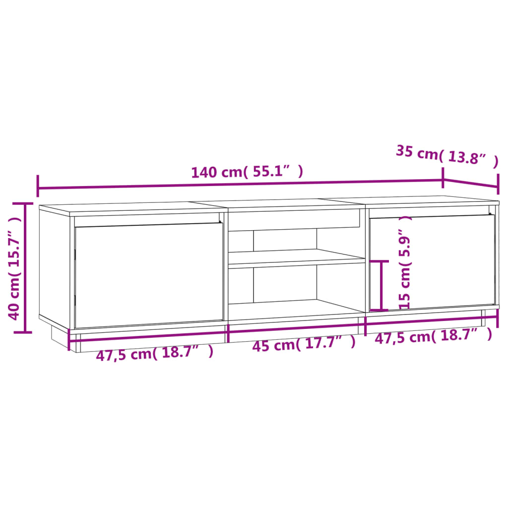 Meuble TV Noir 140x35x40 cm Bois de pin massif