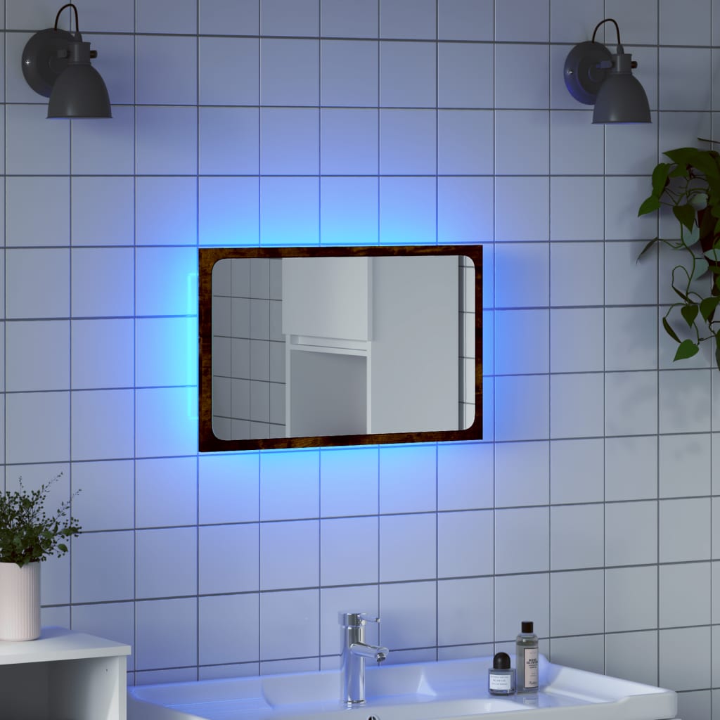 Miroir de salle de bain à LED chêne sonoma bois d'ingénierie