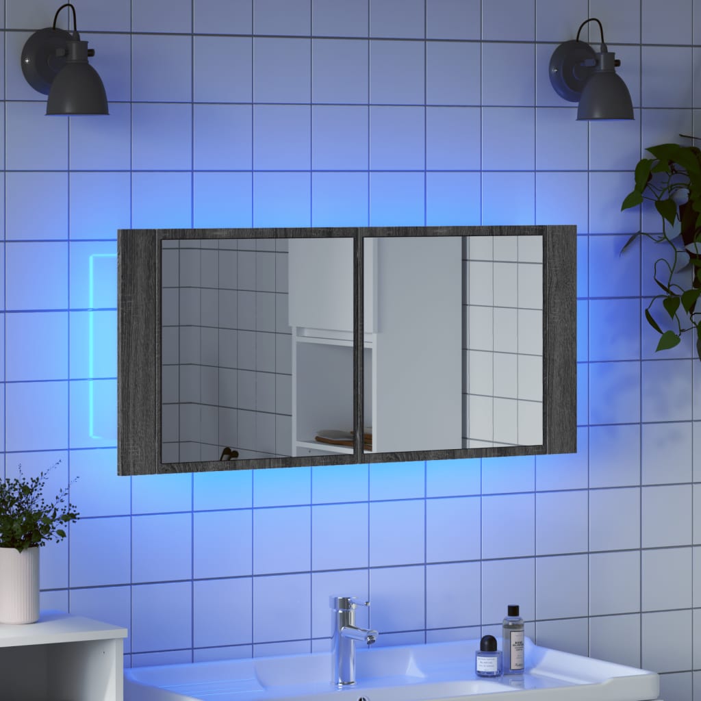 Armoire à miroir à LED de bain gris sonoma 100x12x45 cm