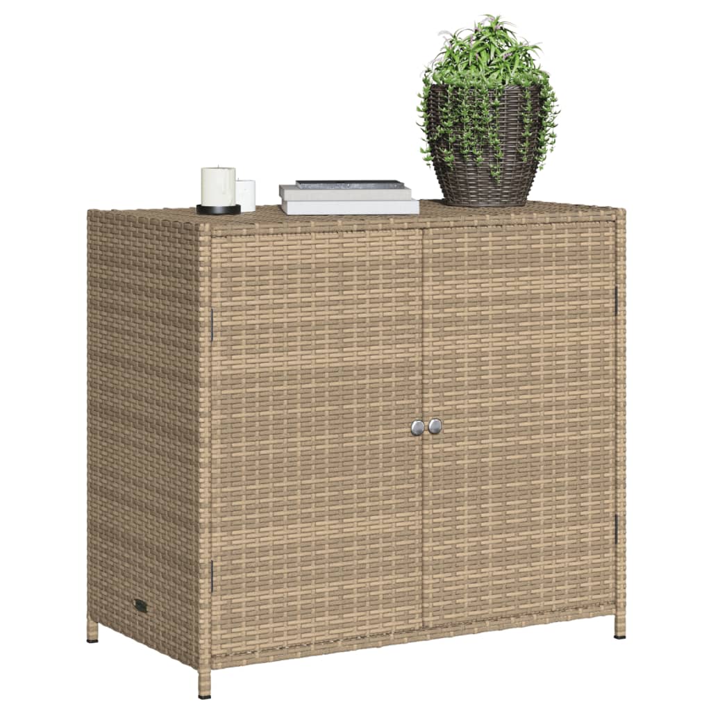 Beiger Gartenschrank 83x45x76 cm aus geflochtenem Kunstharz