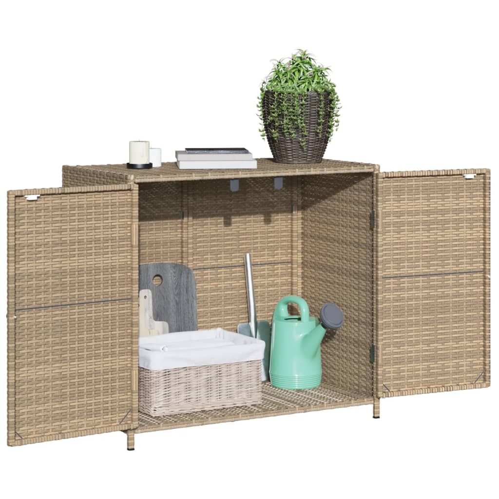 Beiger Gartenschrank 83x45x76 cm aus geflochtenem Kunstharz