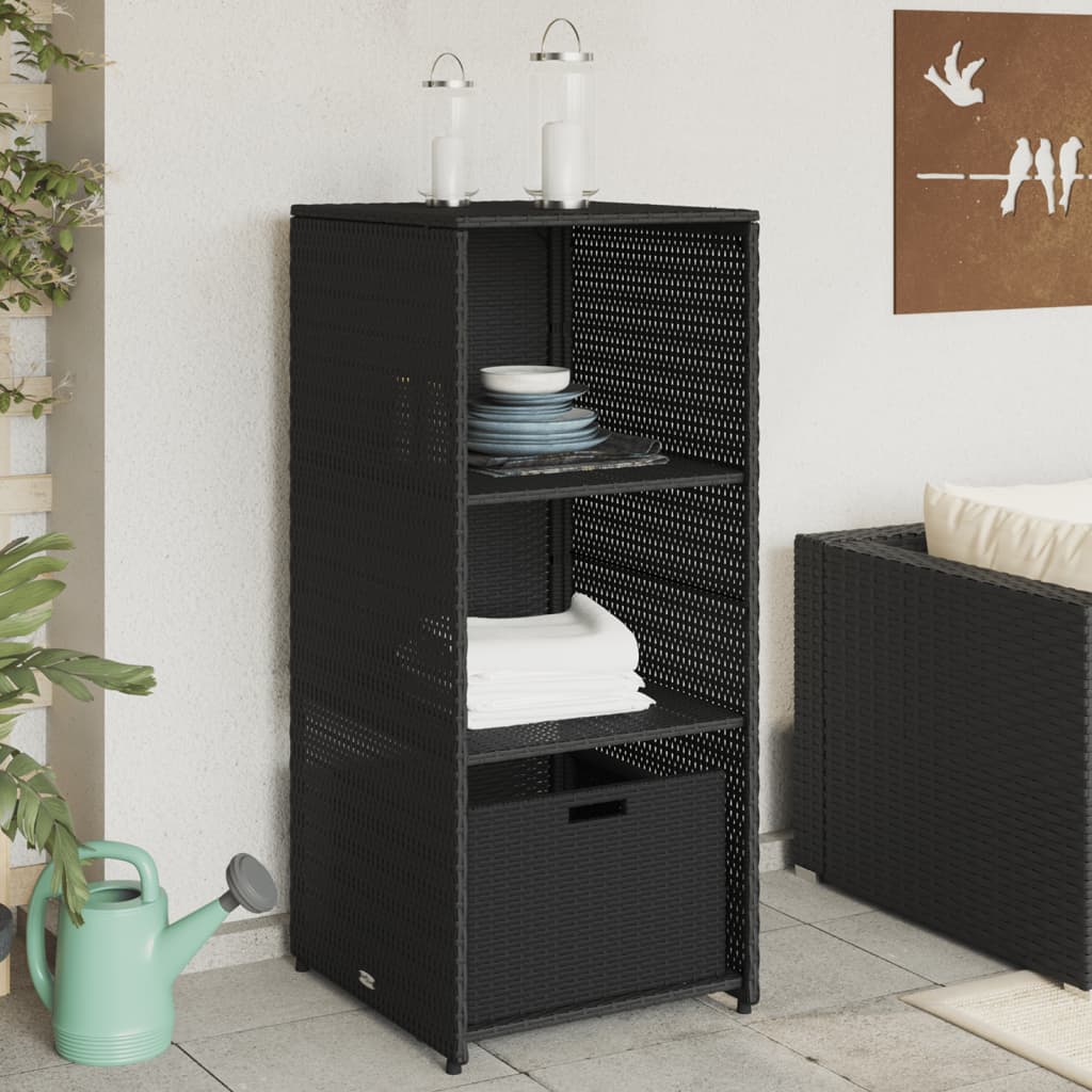 Black garden storage cabinet 50x55x115 cm woven resin