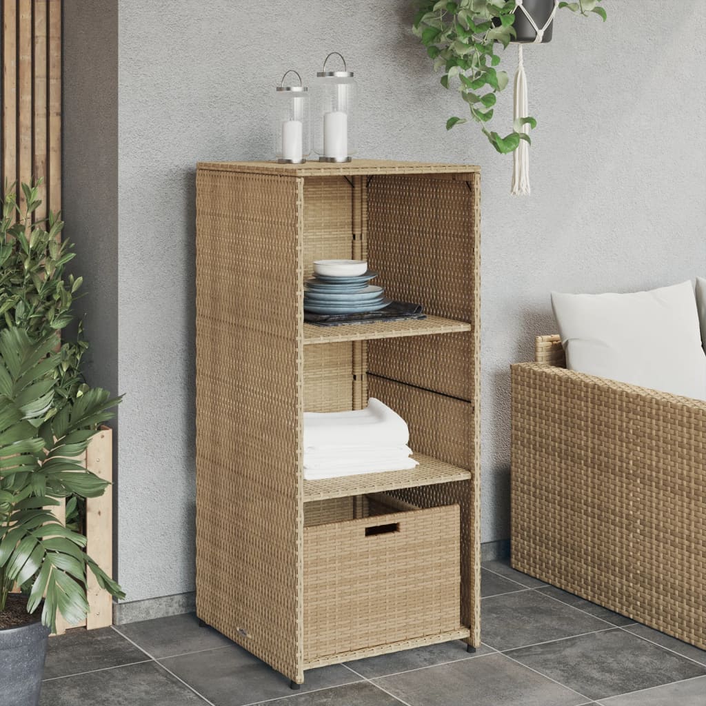 Beiger Gartenschrank 50x55x115cm aus geflochtenem Kunstharz