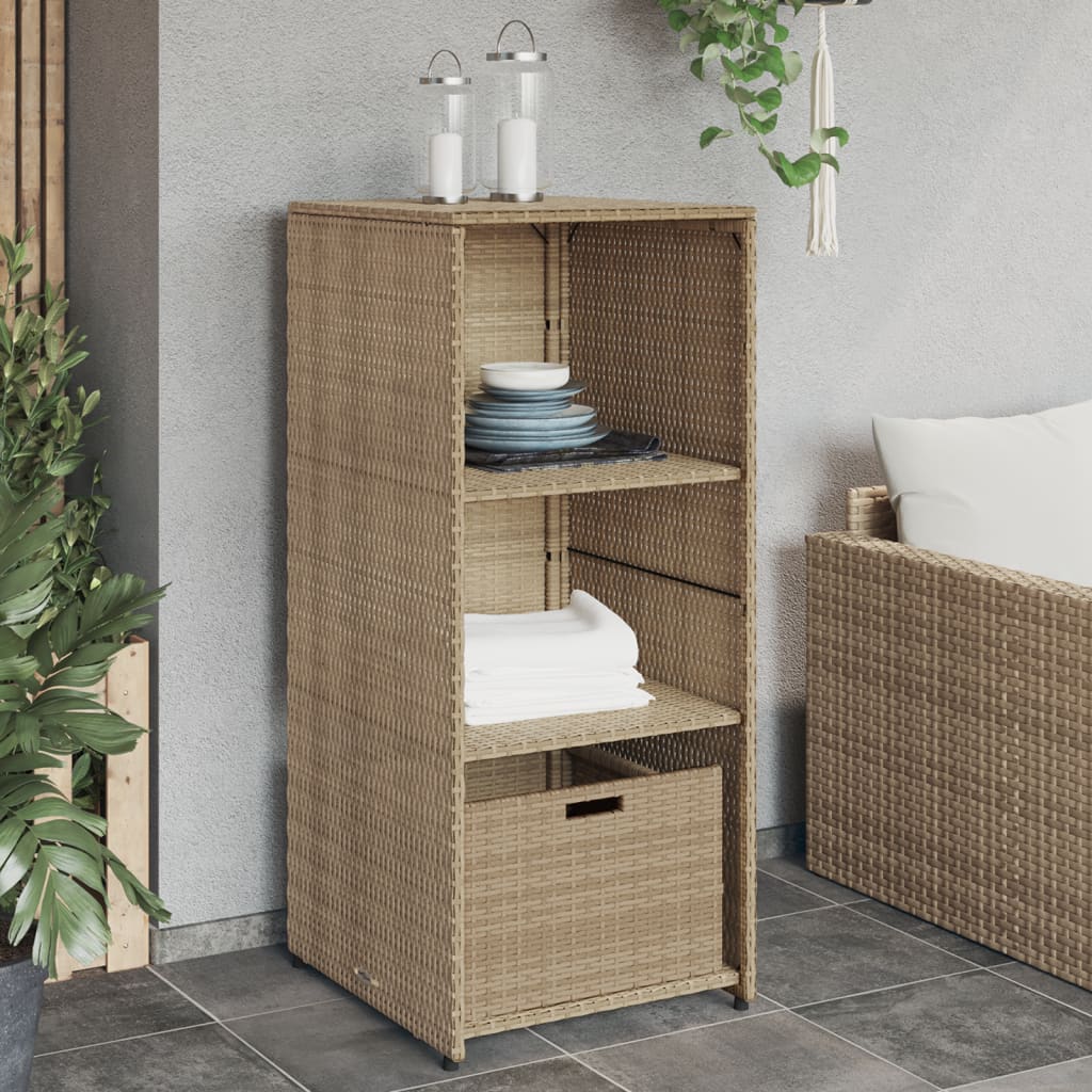 Beiger Gartenschrank 50x55x115cm aus geflochtenem Kunstharz