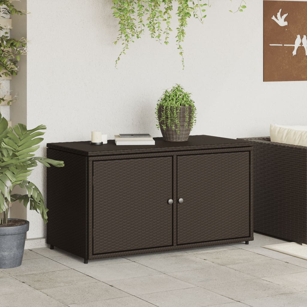 Brown garden storage cabinet 110x55x60.5cm woven resin