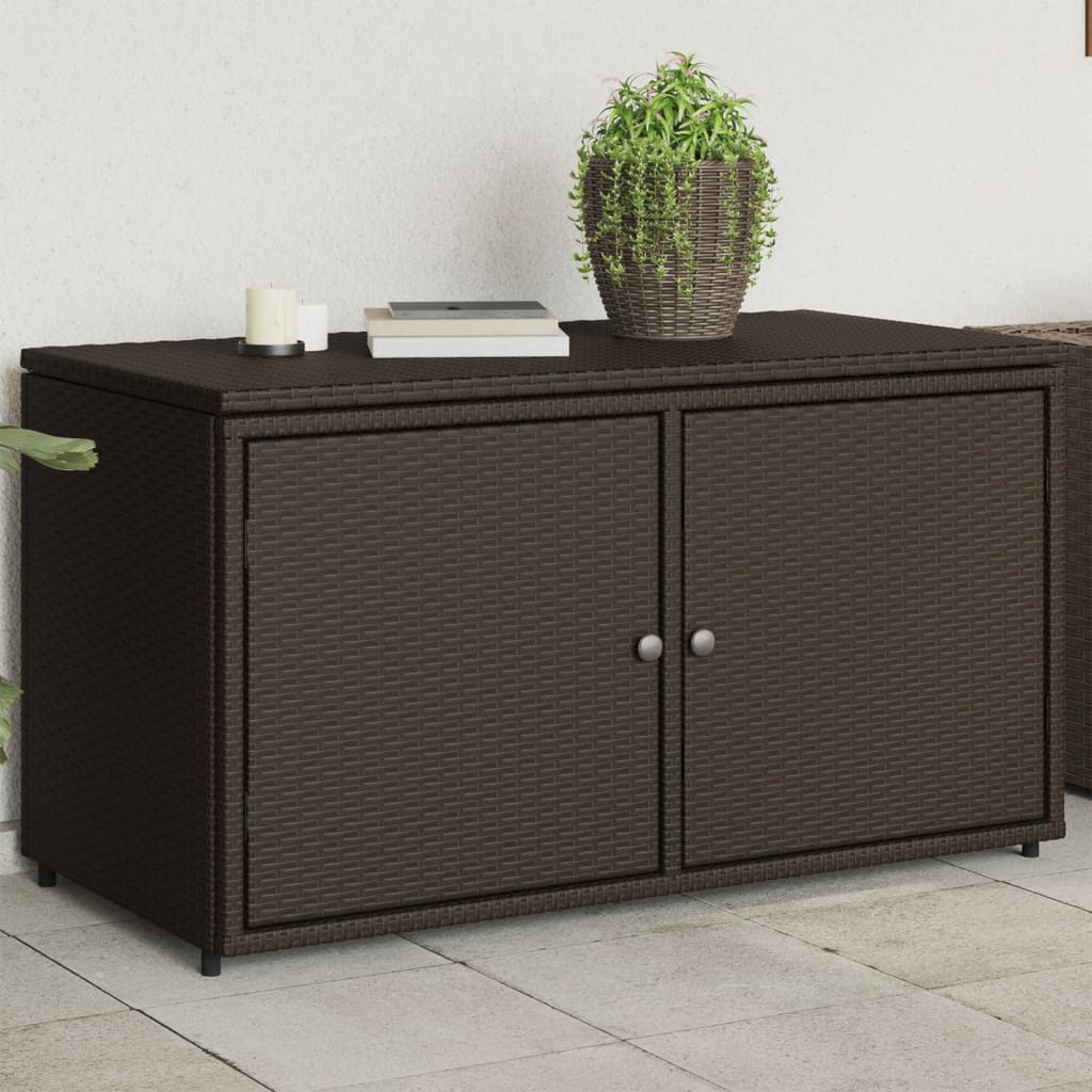 Brown garden storage cabinet 110x55x60.5cm woven resin